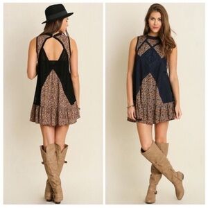 Umgee Navy and Brown Patterned Dress